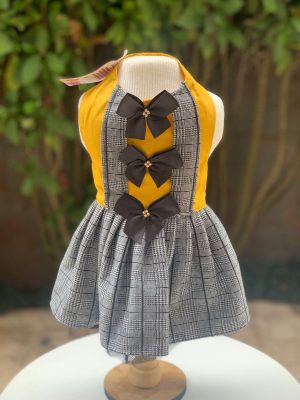 Vestido Jardineira Mostarda com Xadrez (Elenice)