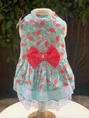 Vestido Flamingo Tropical Laço Coral (Elenice)